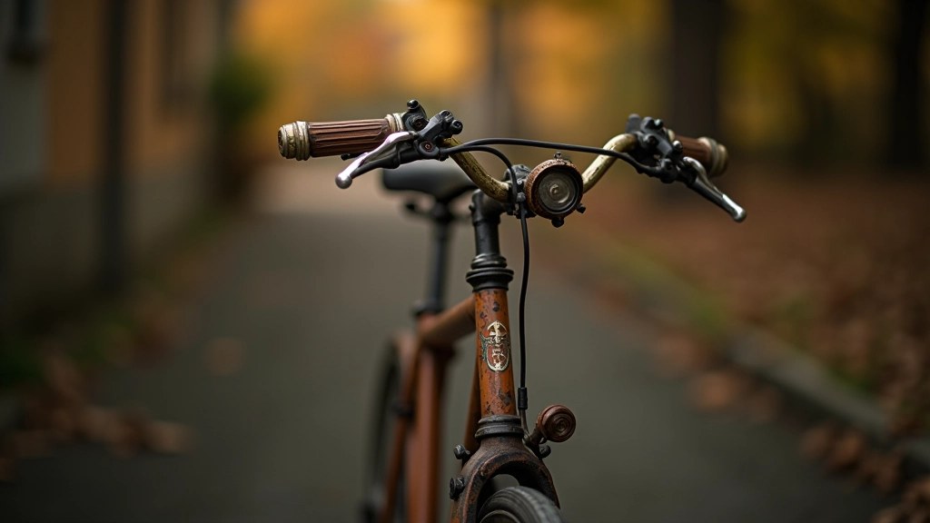 Detalizēts attēls no vintage velocipēda rāmja ar ornamentālu dizainu un patīnas slāni